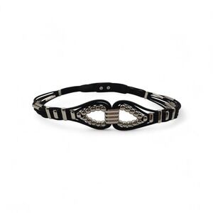 The Limited Vintage Black Multi Strand Elastic Cord Silver Bead Belt Large Goth